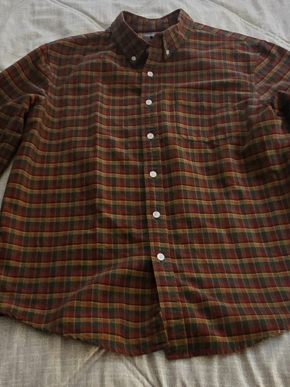 L.L. Bean Signature Men's Plaid Button-Down Shirt in Brown, Red and Green Large